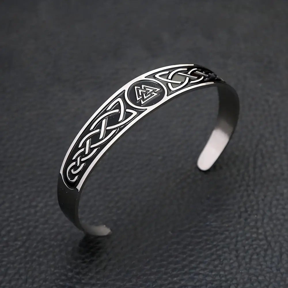 Stainless Steel Valknut Cuff Bracelet – view 6