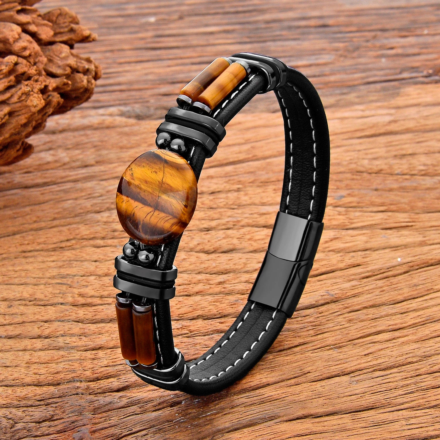 Natural Stone Beaded Bracelet with Stainless Steel Clasp