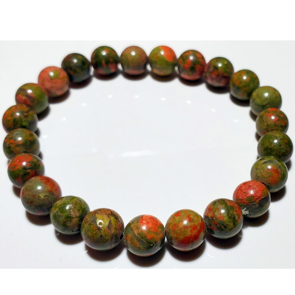 Unakite Bead Stretch Bracelet, 8mm