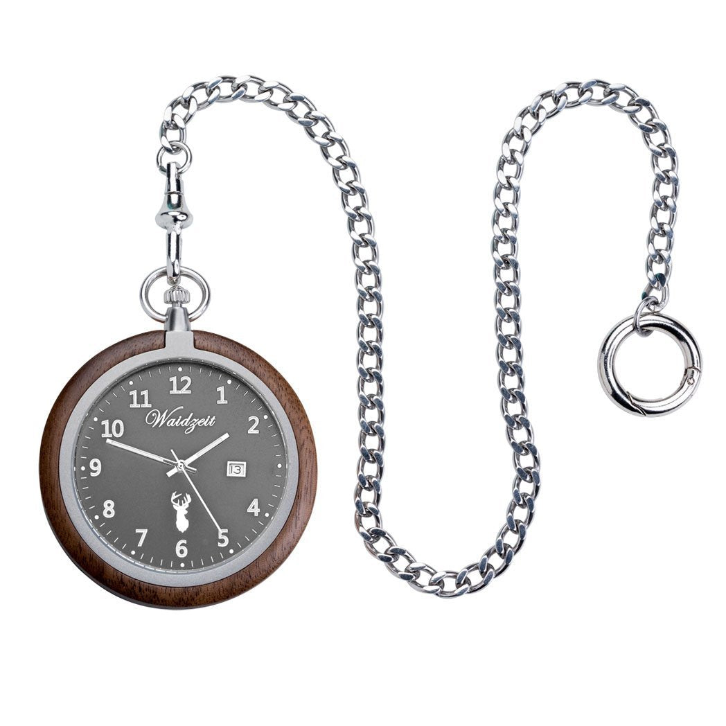 Walnut Wood Pocket Watch with Slate-Grey Dial