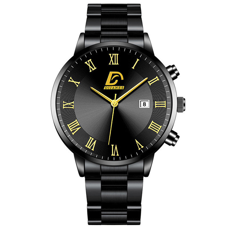 Stainless Steel Slim Calendar Watch, 9mm
