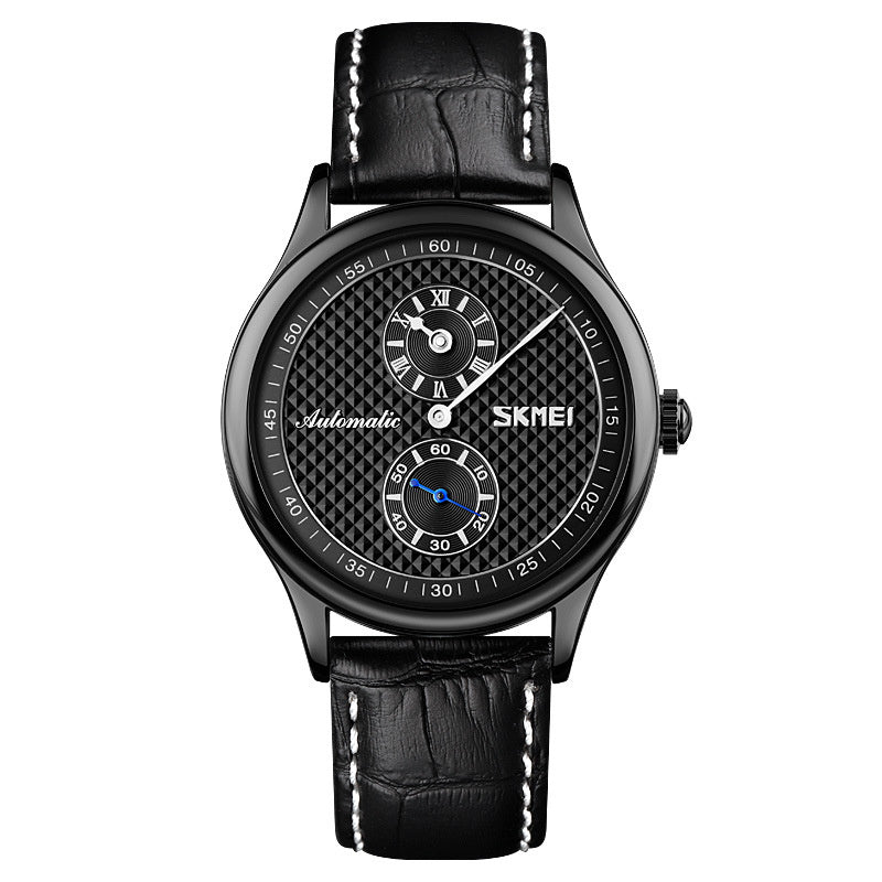 Automatic Split-Dial Watch with Leather Strap