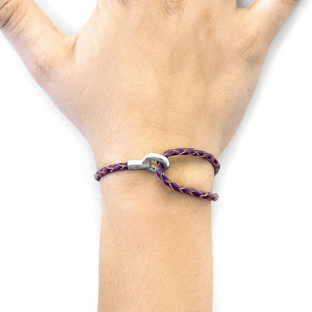 Sterling Silver and Braided Leather Bracelet, Deep Purple – view 2