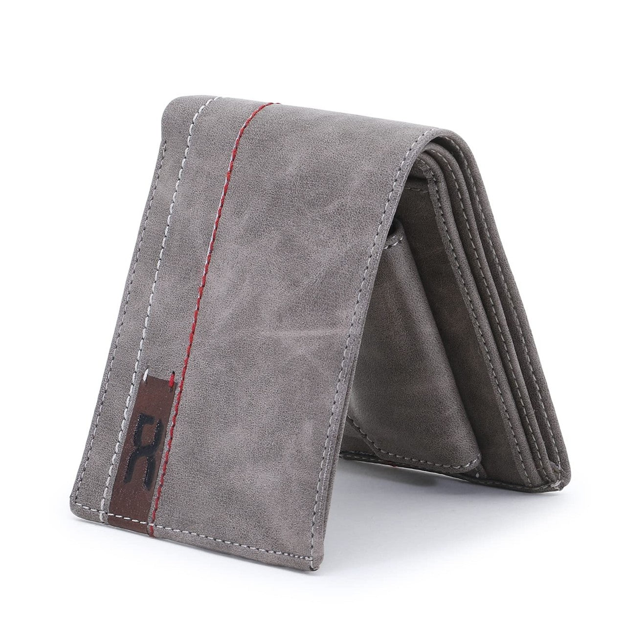 Textured PU Leather Slim Bifold Wallet, Grey